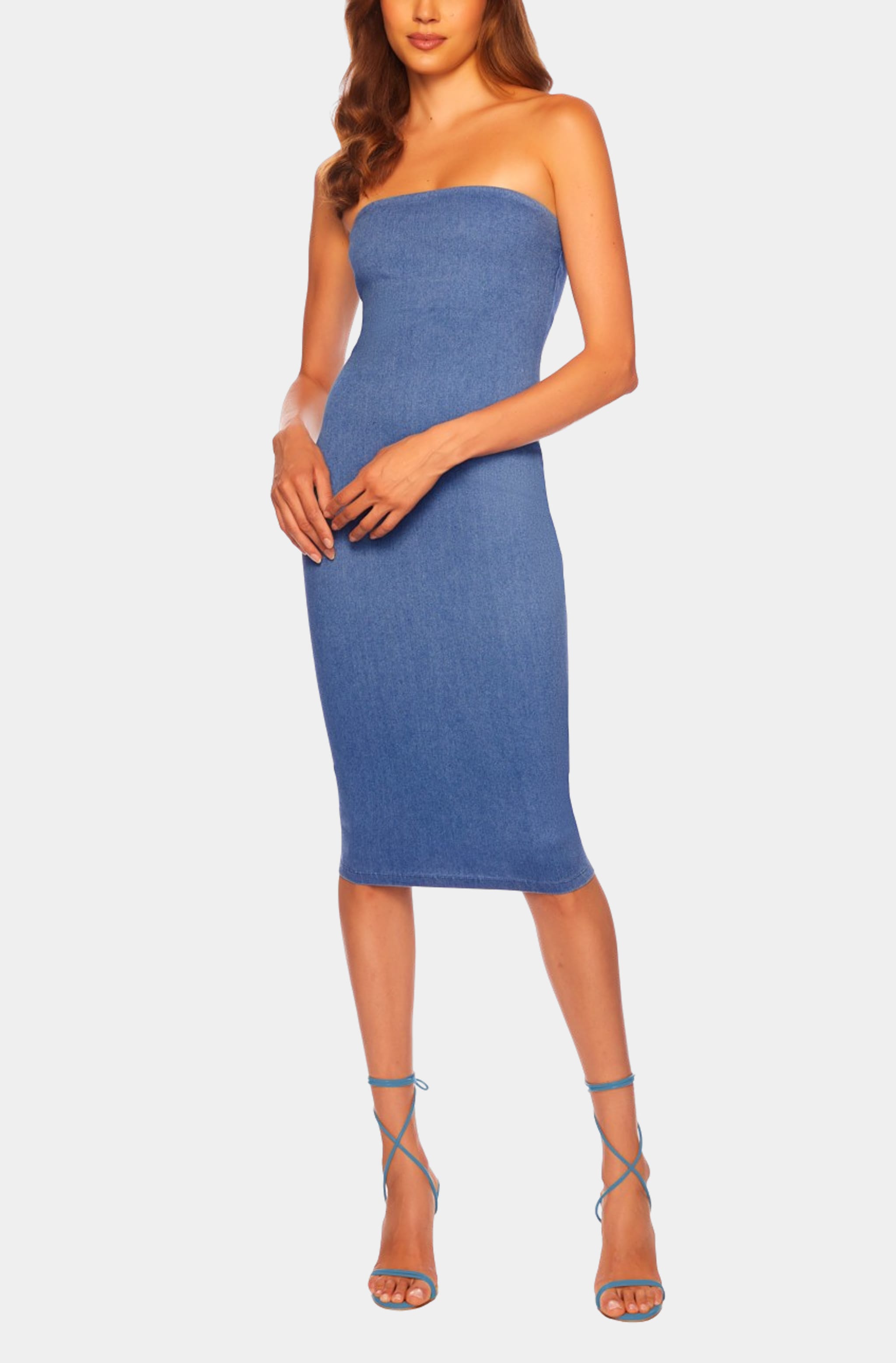 Stretch Denim Tube Midi Dress
