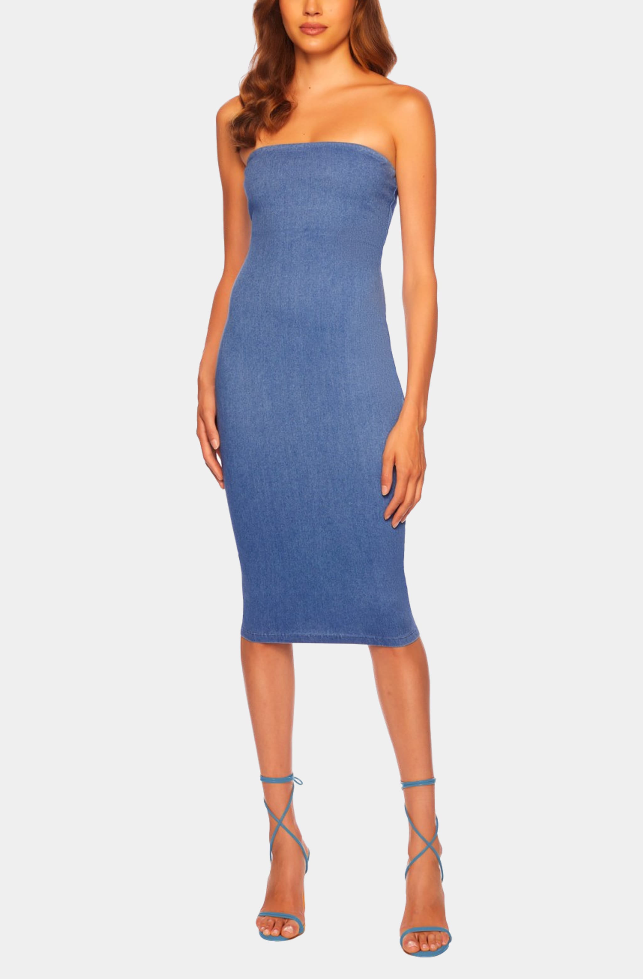Stretch Denim Tube Midi Dress