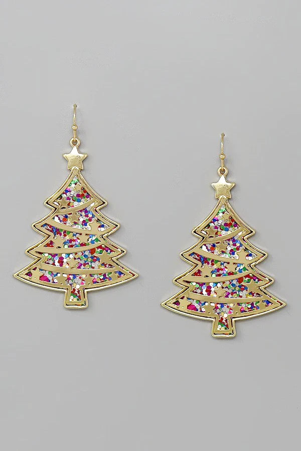 Christmas Tree Glitter Earrings