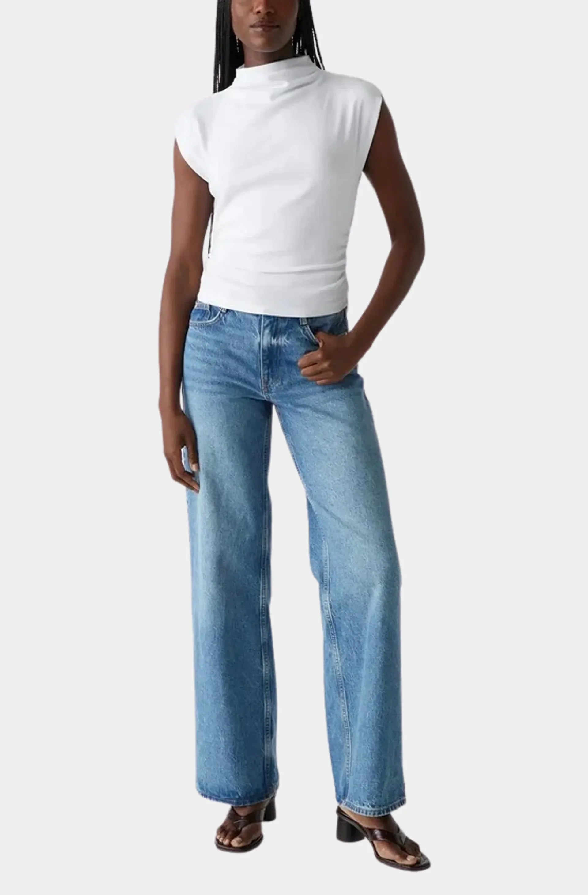 Amara Mock Neck Power Shoulder Top