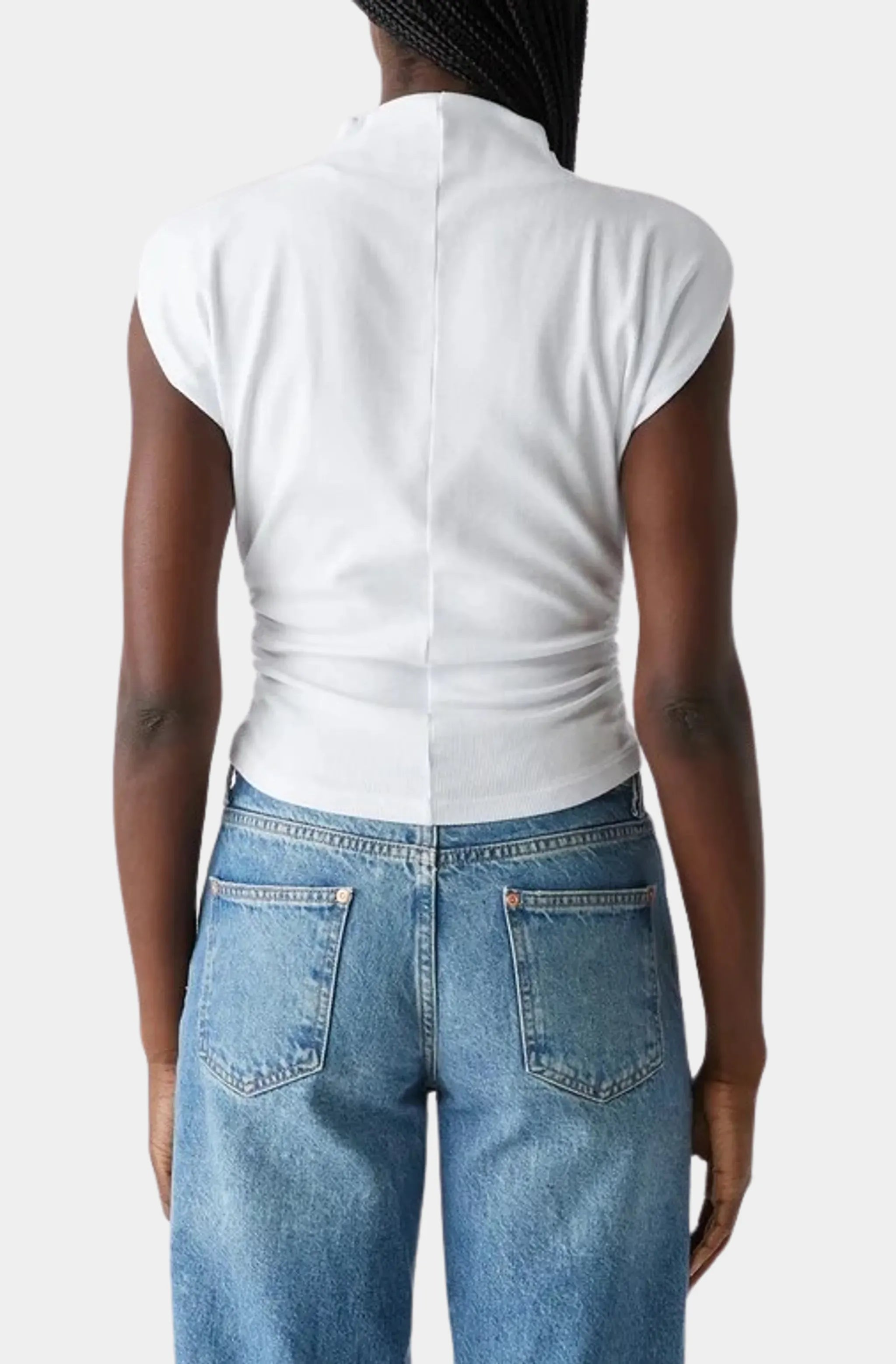 Amara Mock Neck Power Shoulder Top