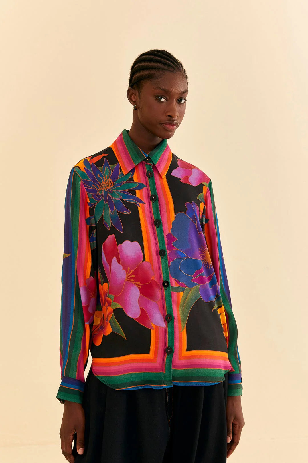 Black Flower Season Black Scarf Shirt
