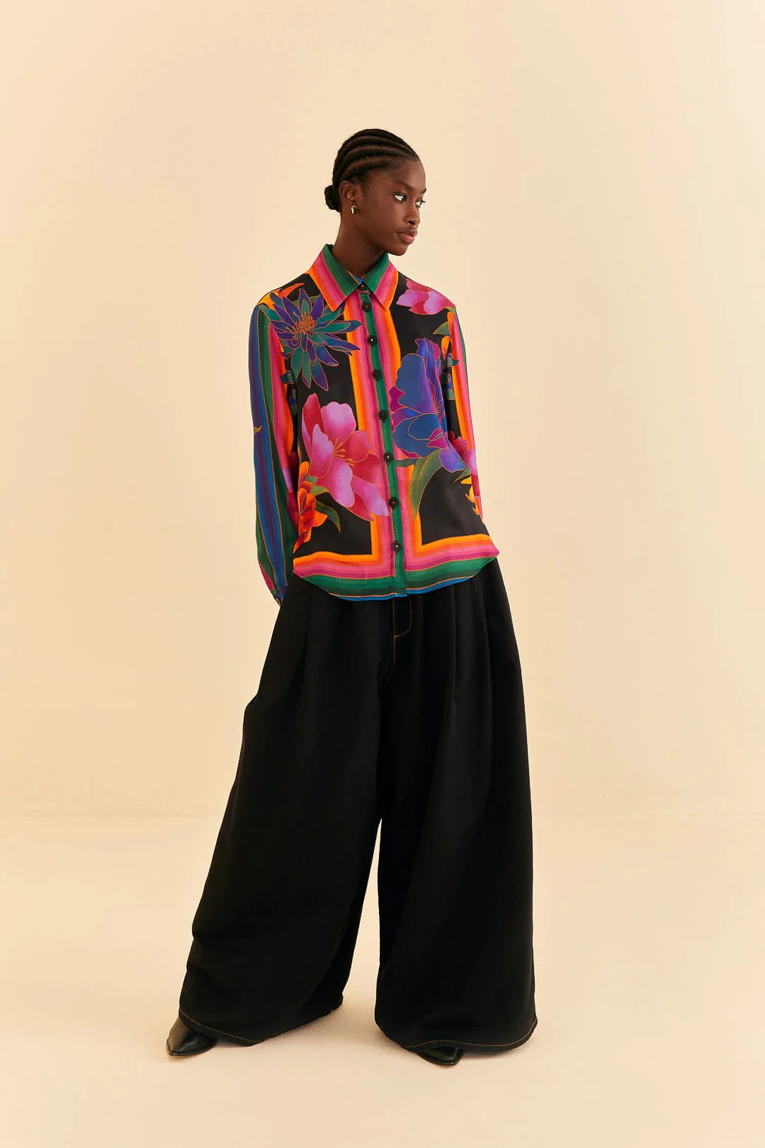 Black Flower Season Black Scarf Shirt