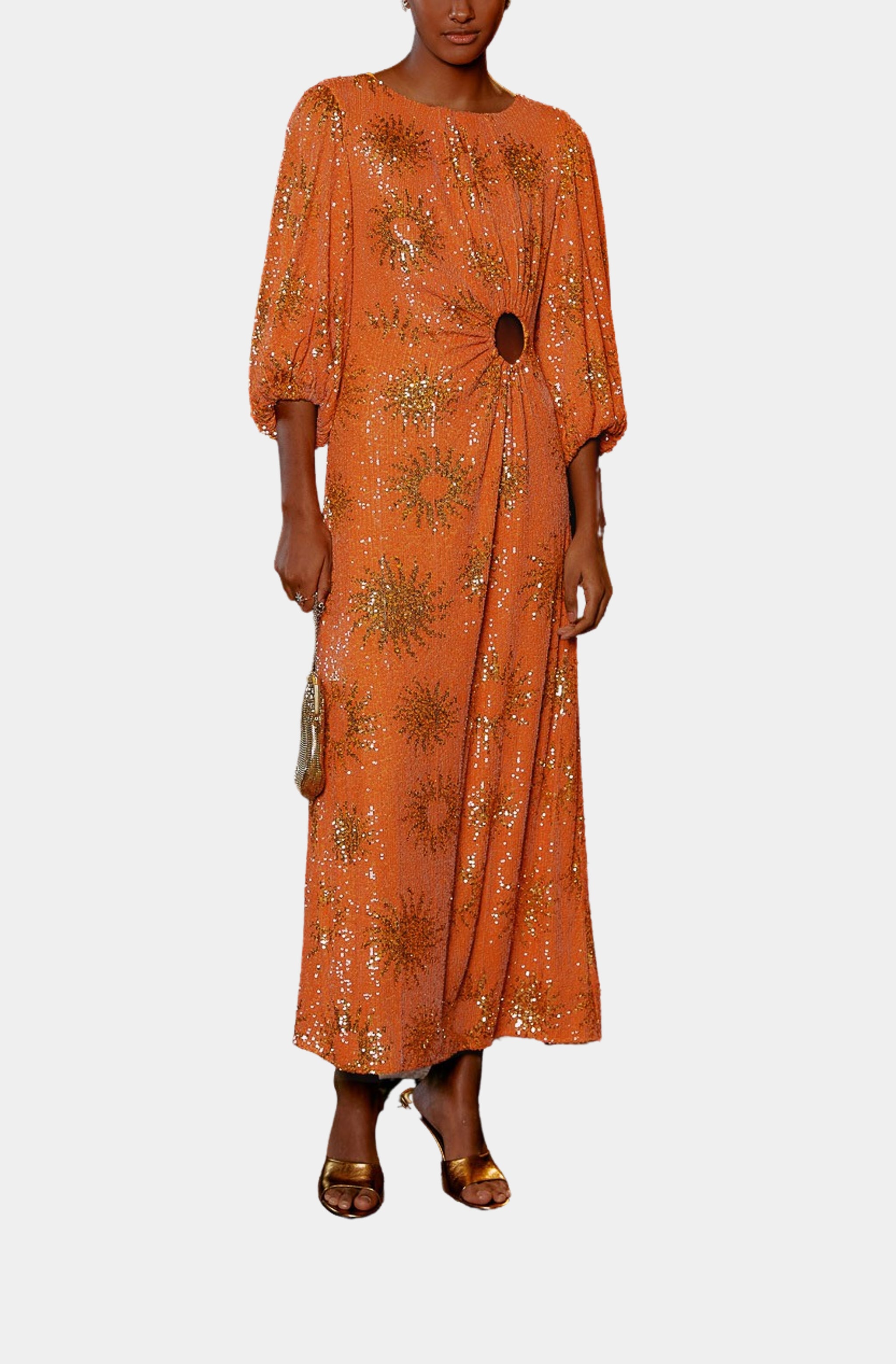 Sunny Mood Orange Sequin Cut Out Midi Dress