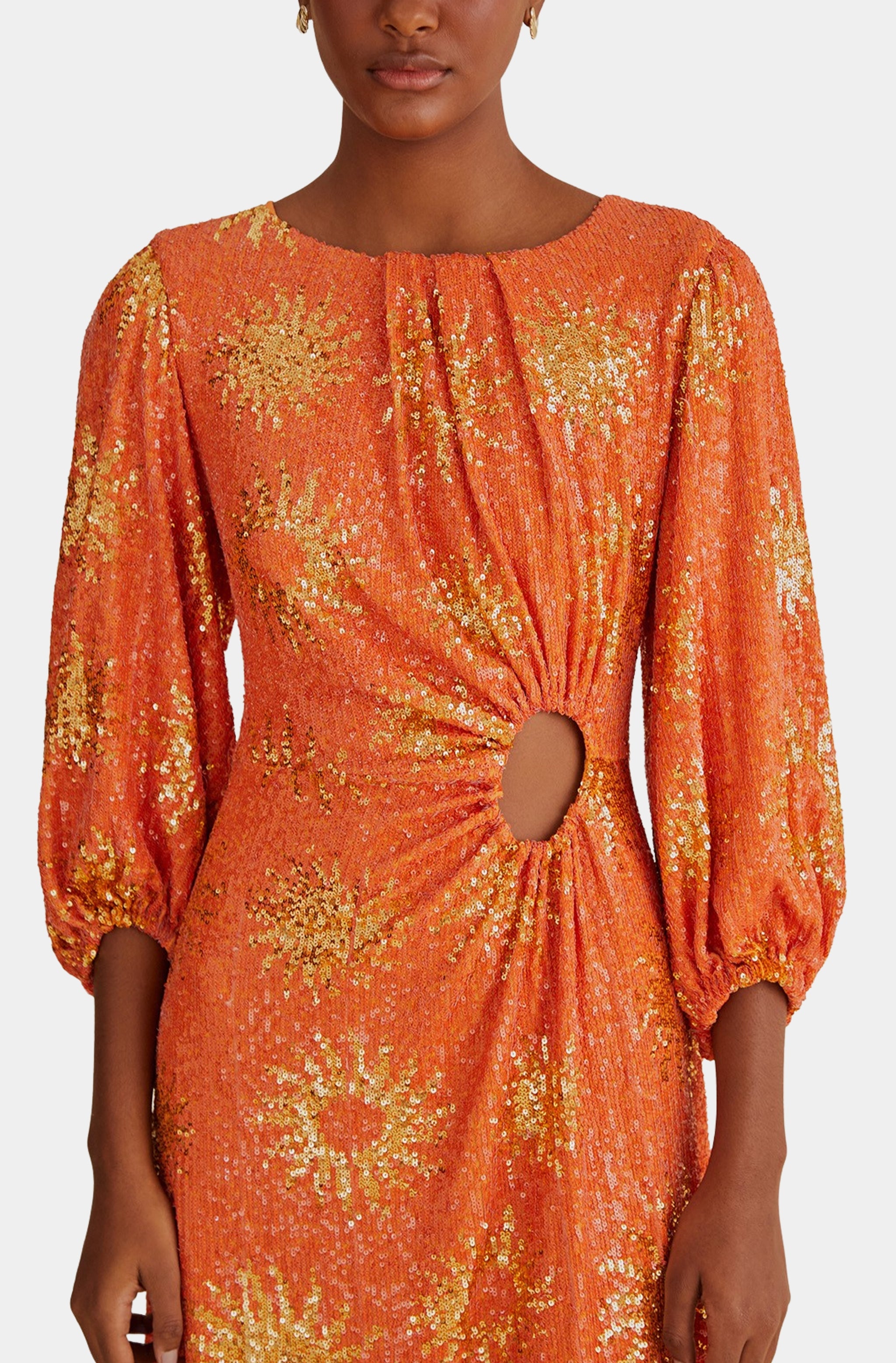 Sunny Mood Orange Sequin Cut Out Midi Dress