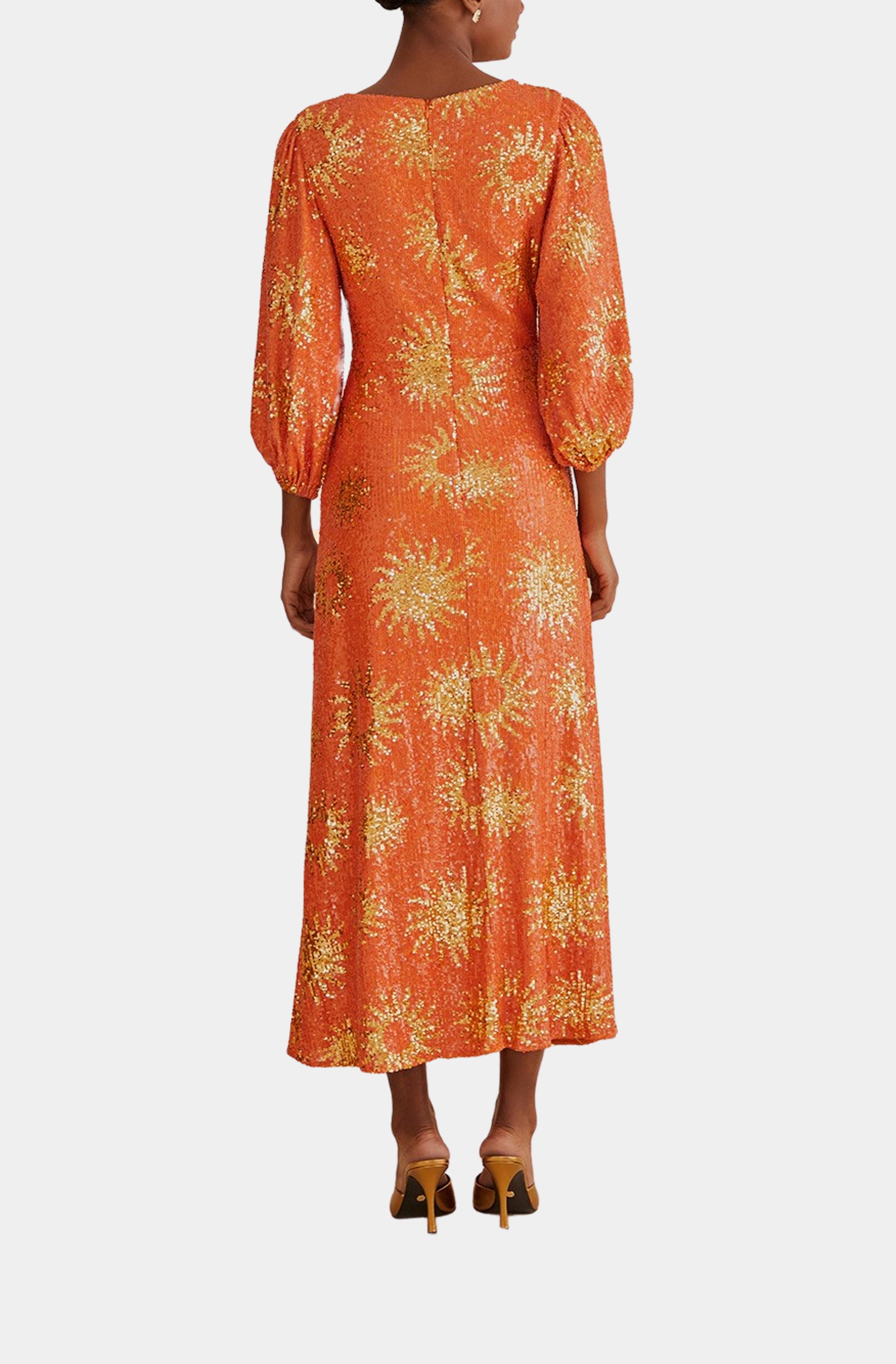 Sunny Mood Orange Sequin Cut Out Midi Dress