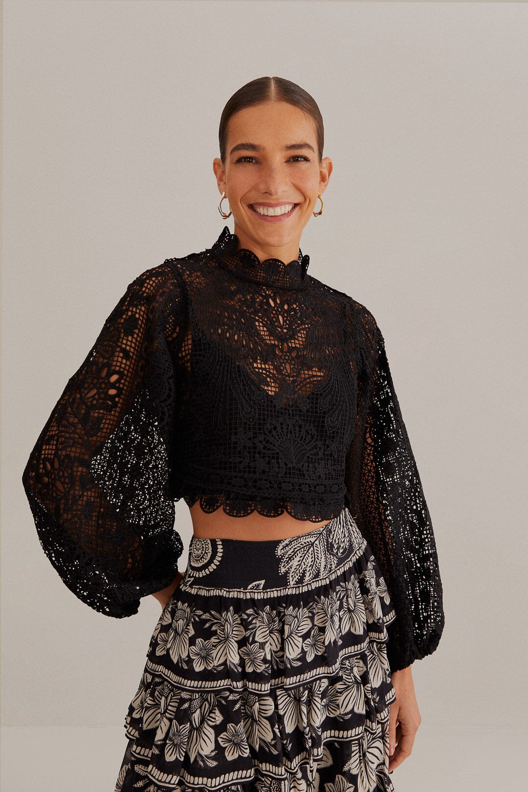 Black Guipure Long Sleeve Blouse
