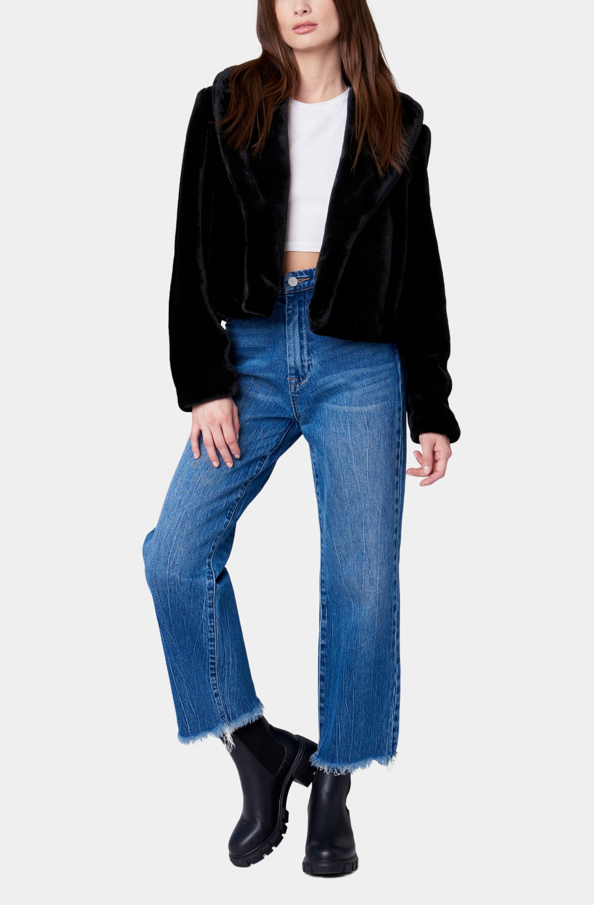 Shawl Collar Faux Fur Jacket