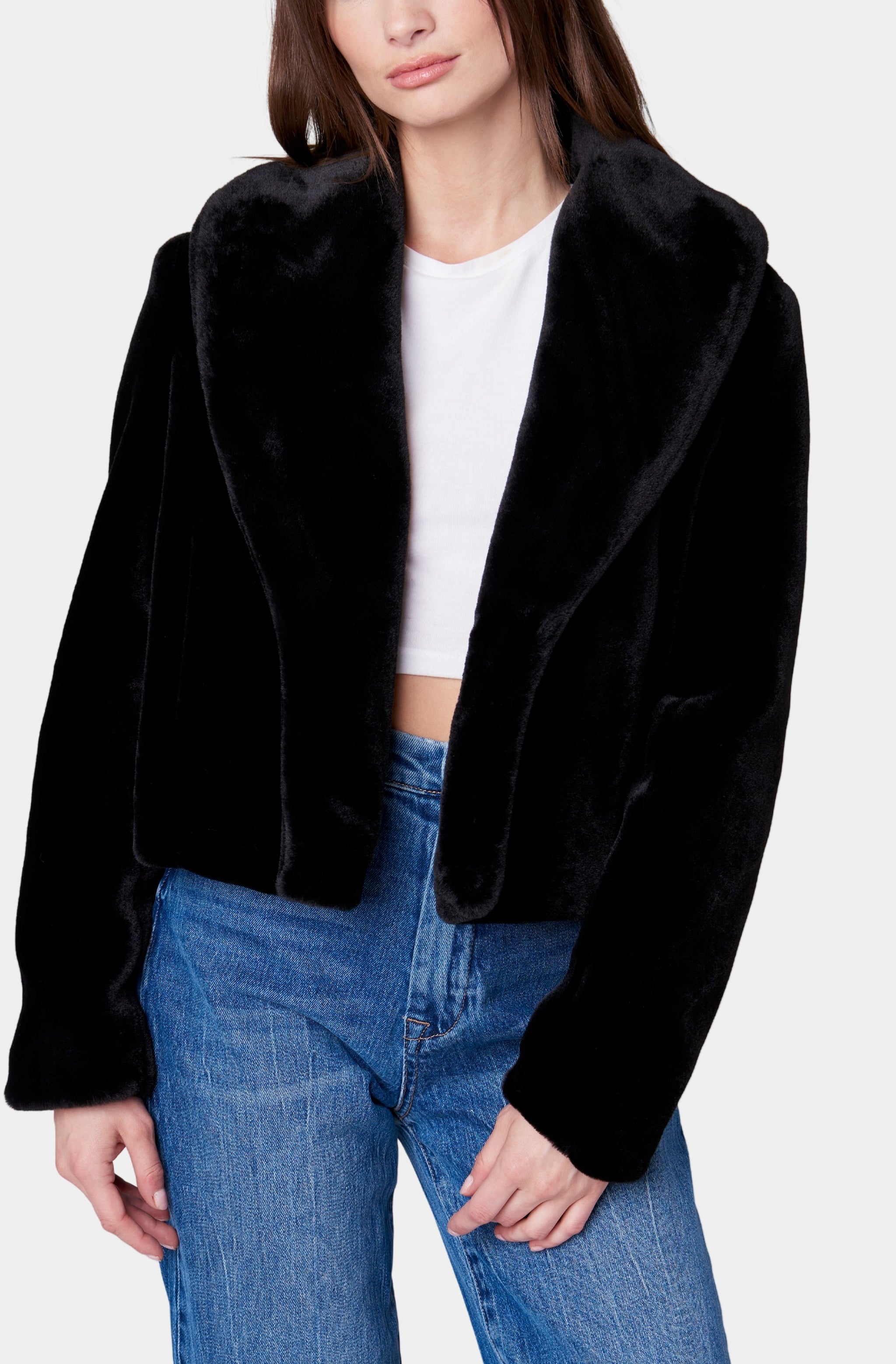 Shawl Collar Faux Fur Jacket