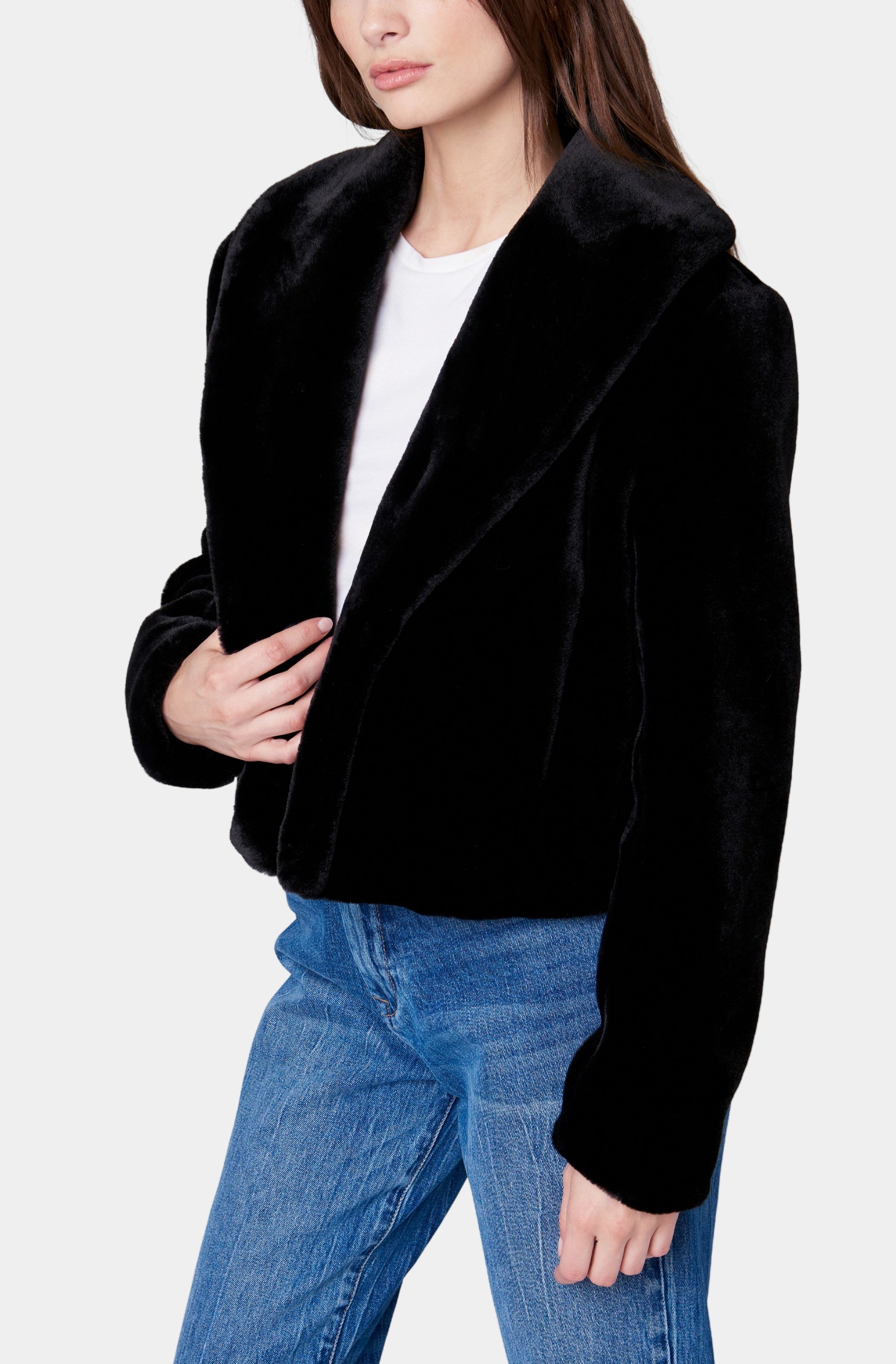 Shawl Collar Faux Fur Jacket