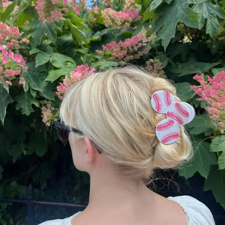 Hand-Painted Homerun Baseball Hair Clip