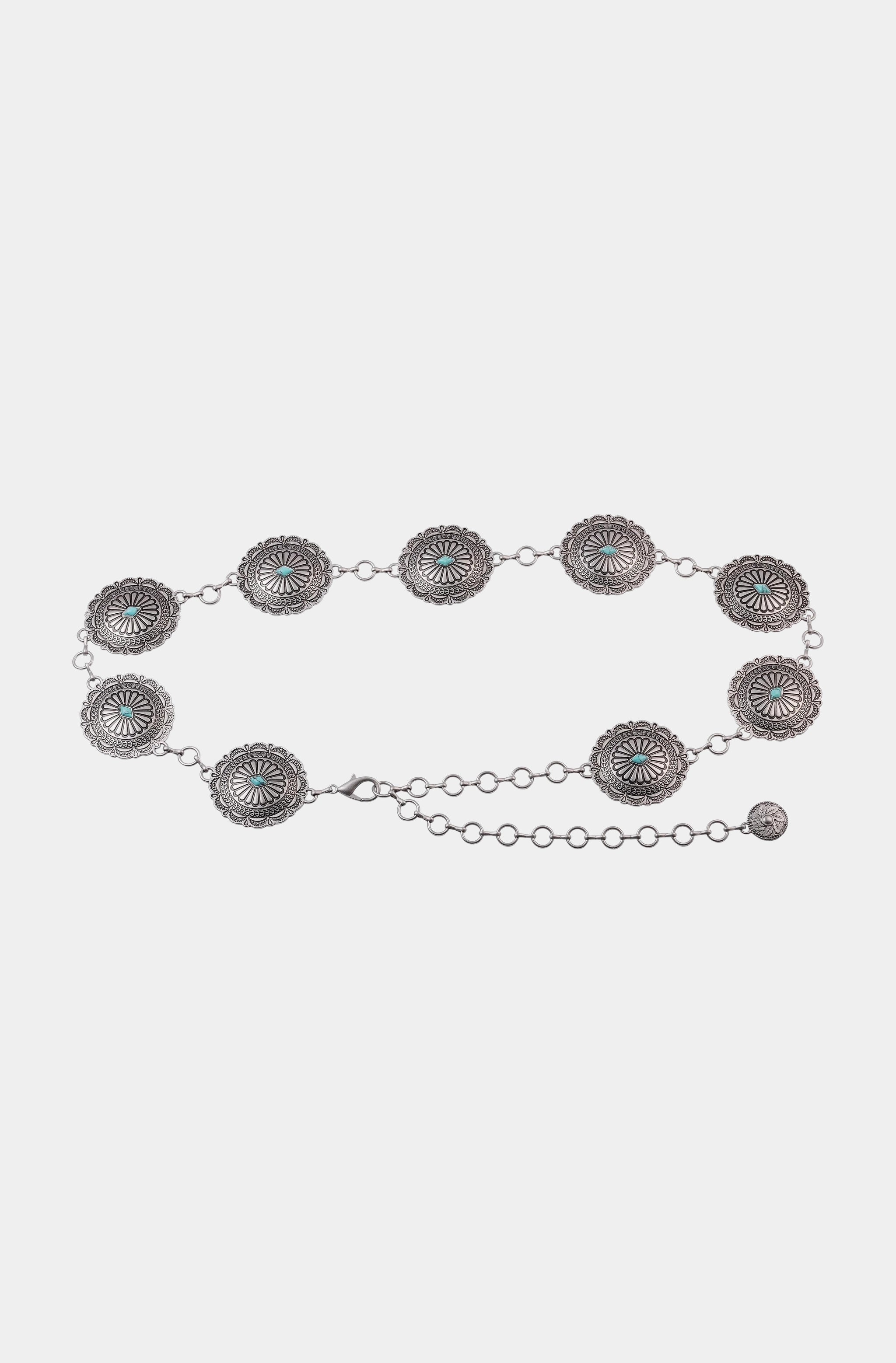 Turquoise Oval Floral Concho Chain Belt
