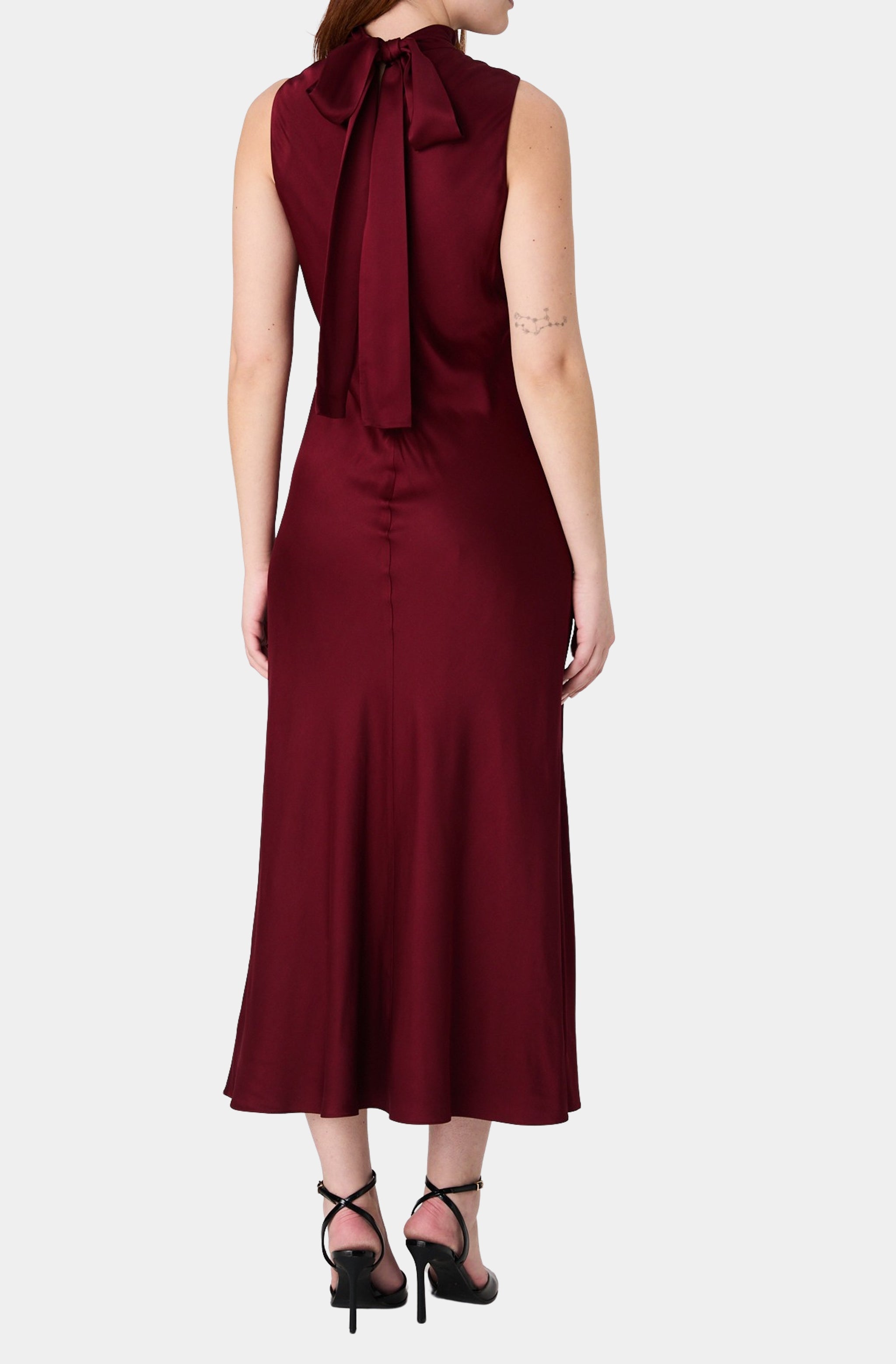 Ennis Satin Sleeveless Bow Midi Dress