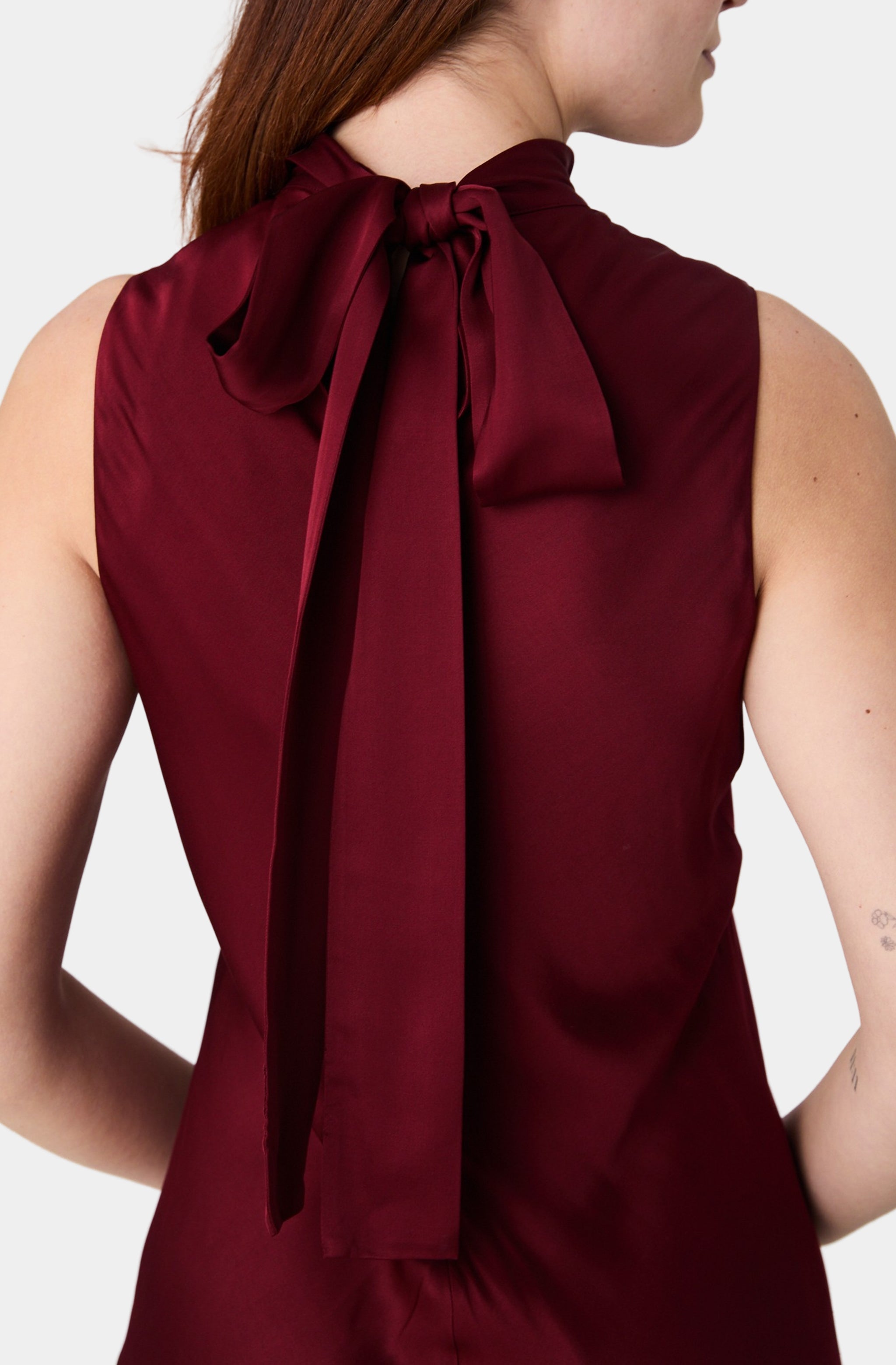 Ennis Satin Sleeveless Bow Midi Dress
