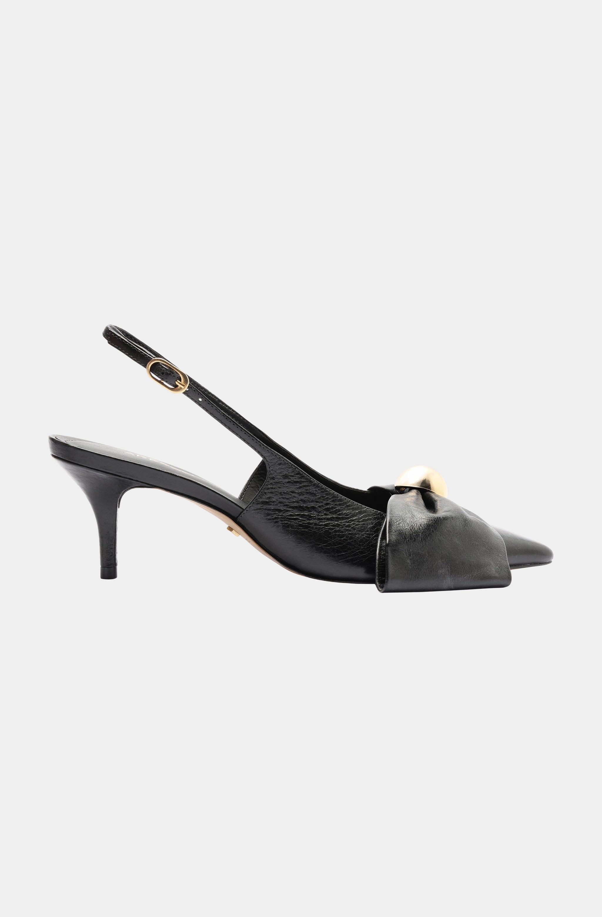 Black Kitten Heel with Bow and Gold Detail