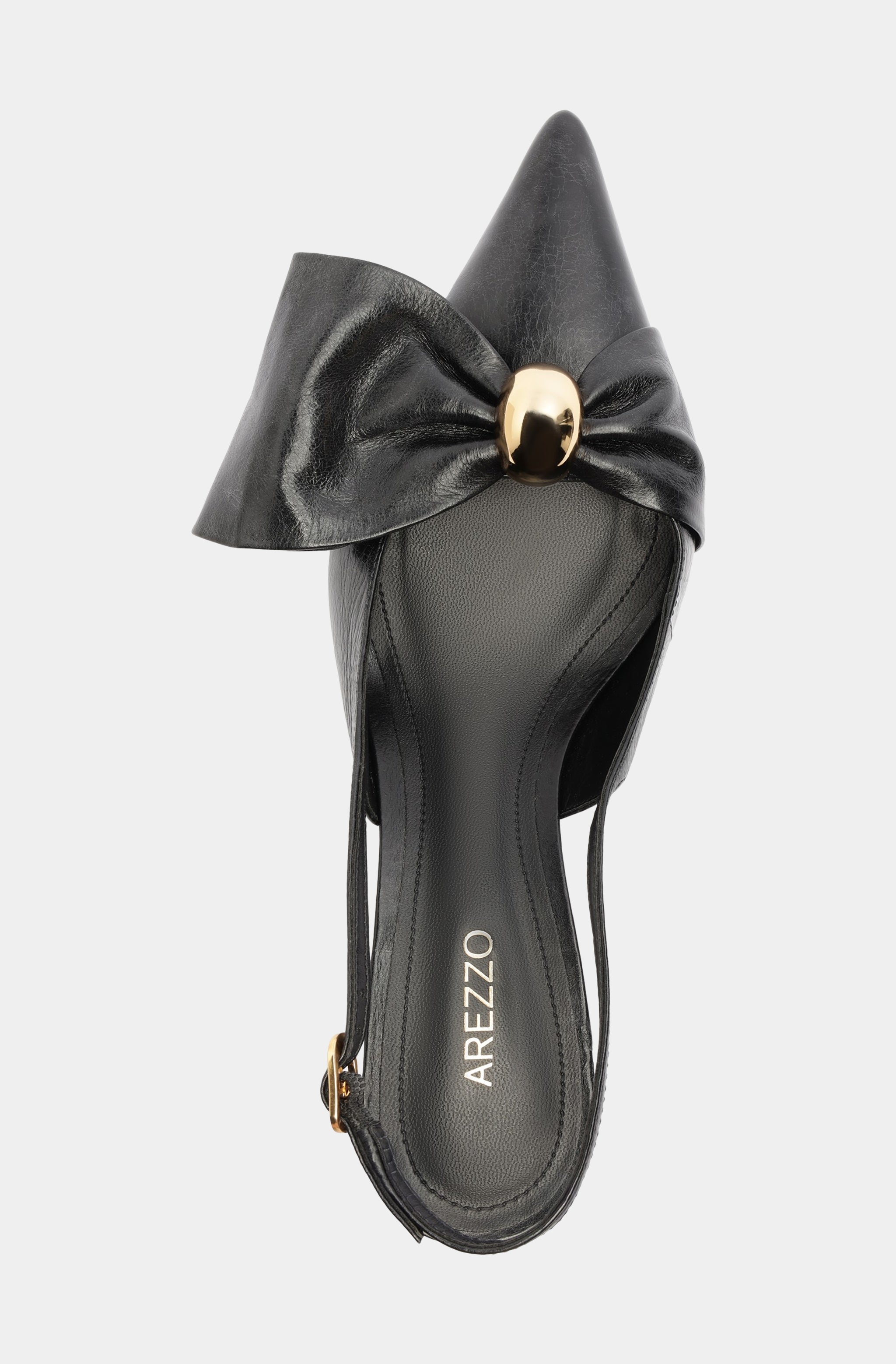 Black Kitten Heel with Bow and Gold Detail
