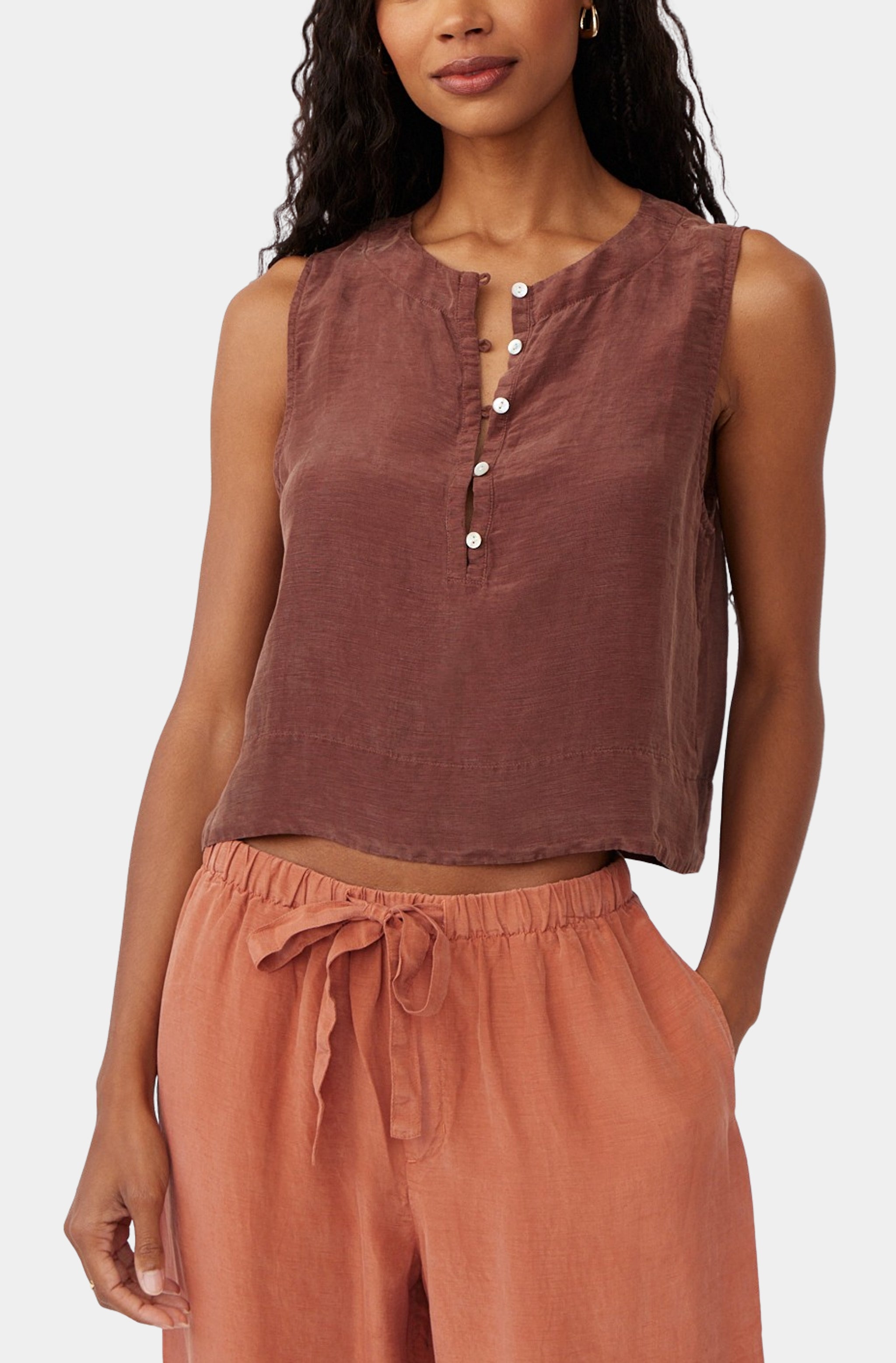 Sleeveless Half Placket Top