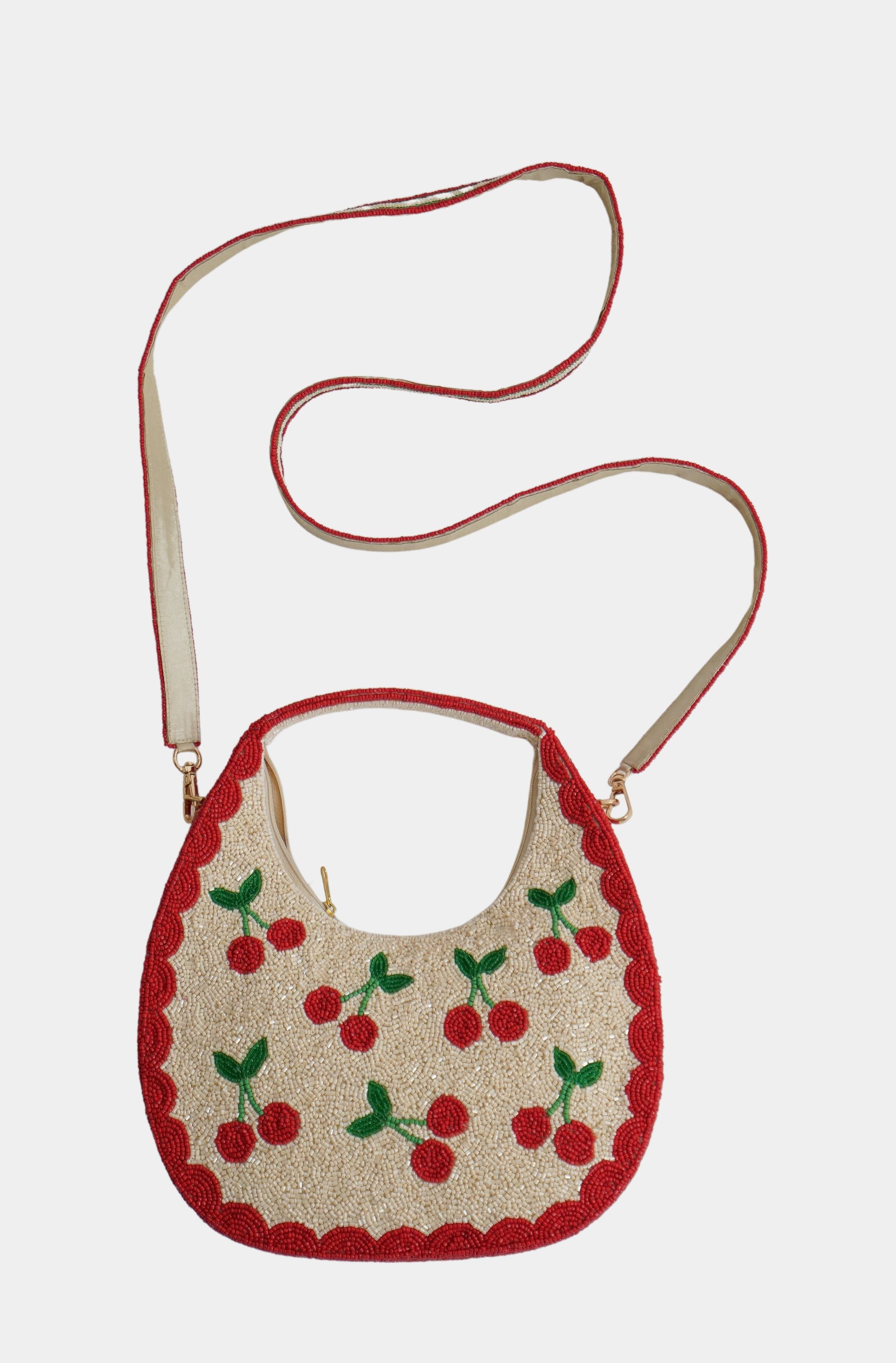 U Shape Cherry Beaded Bag