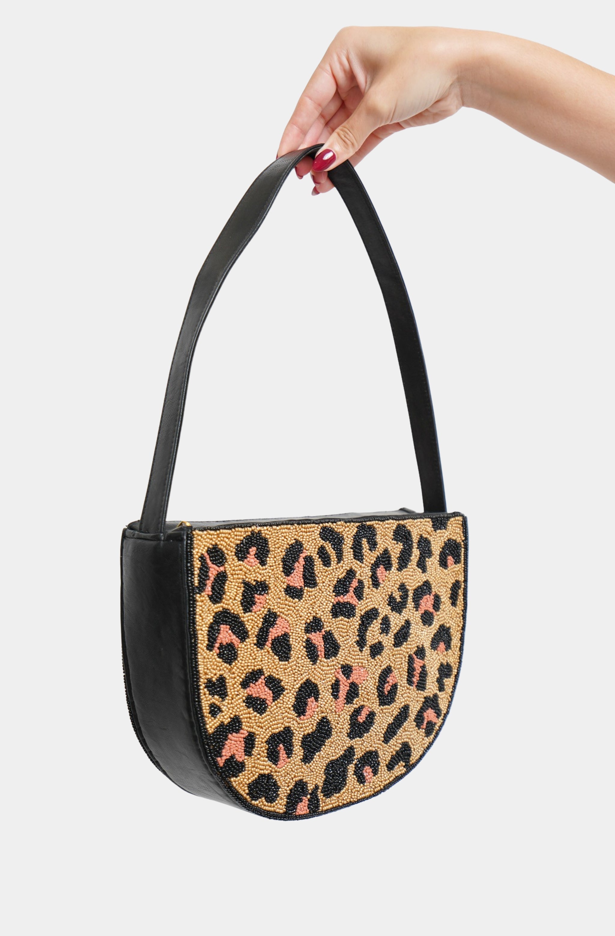 Leopard U-Shape Bag w/ Leather Trim