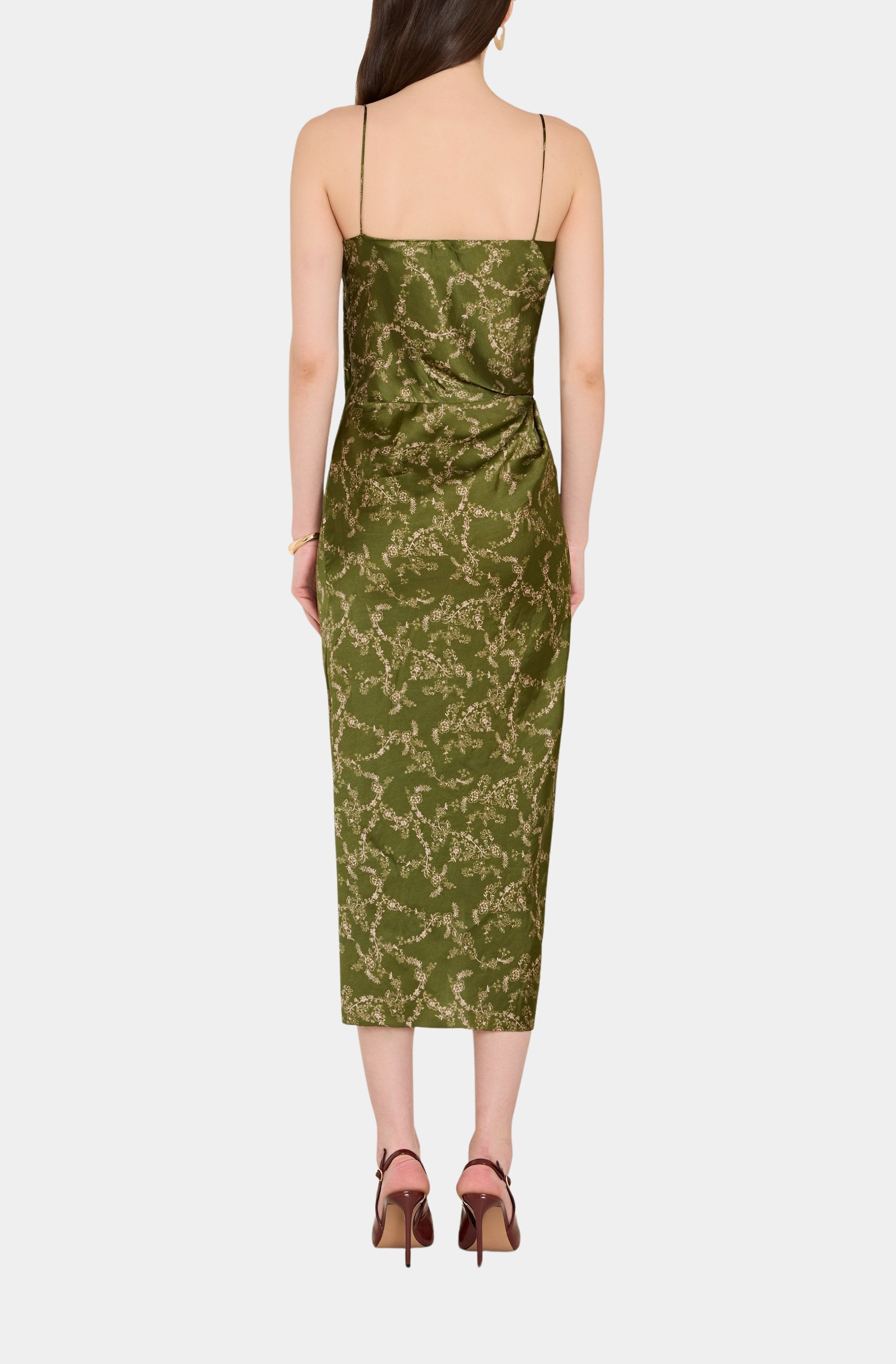 green jean dress Sleeveless Midi Christina in Print Satin | XS mermaid wedding dress with sweetheart necklines