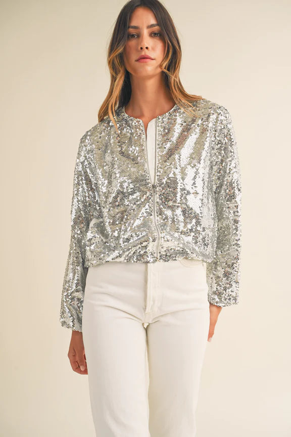 Long Sleeve Sequin Bomber Jacket