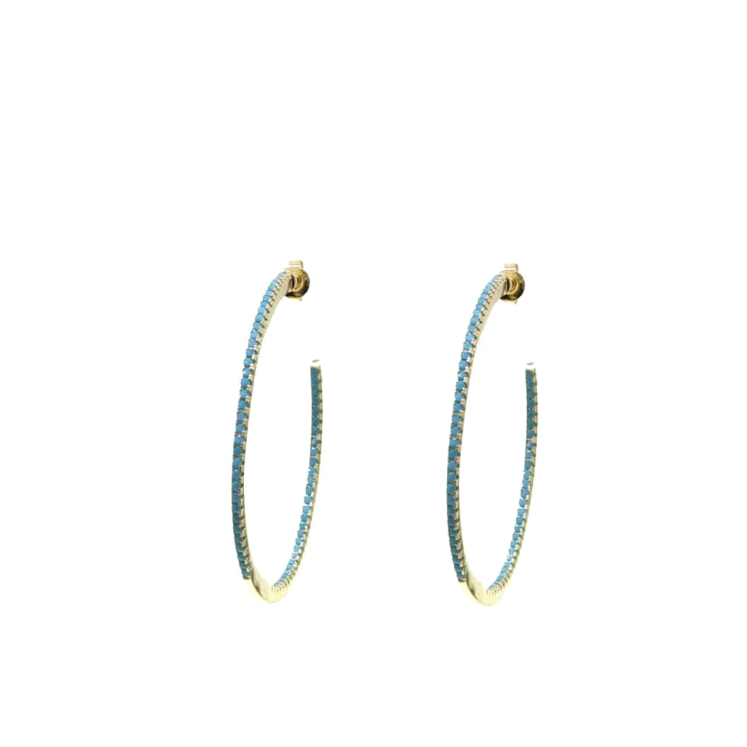 Pave Turquoise Hoops