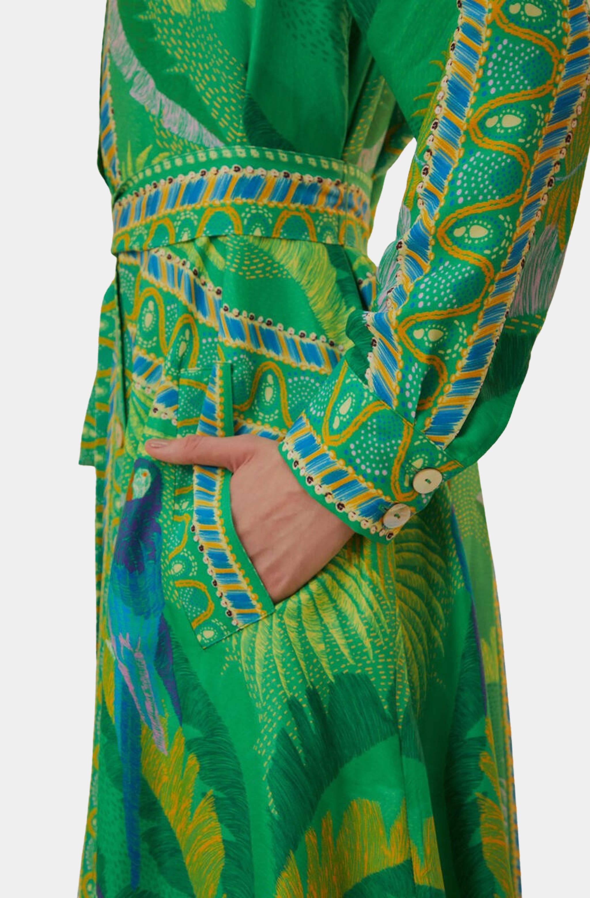 Macaw Scarf Green Chemise Dress