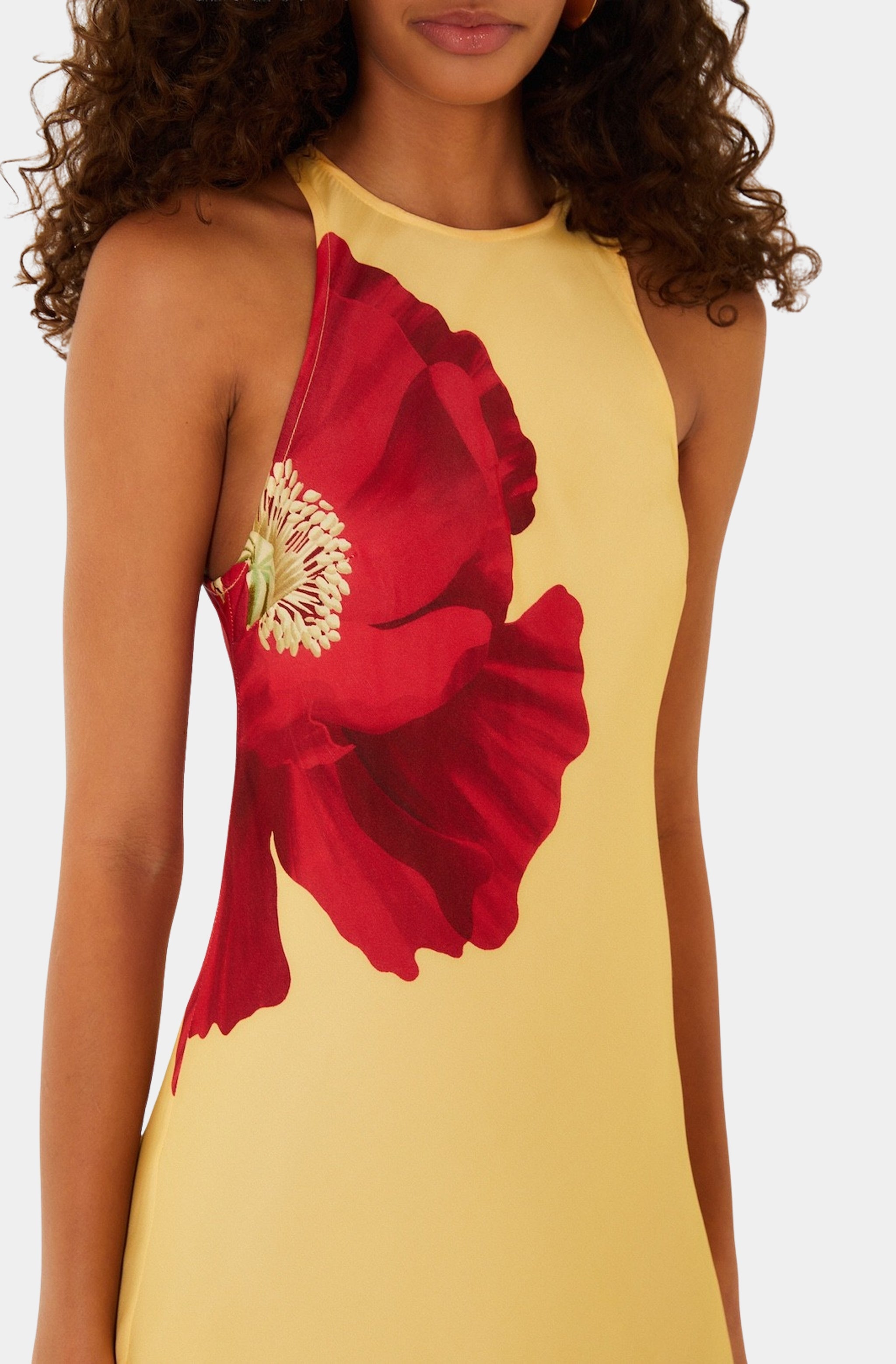 red and yellow maxi dress Hand Block Printed Viscose Maxi Dress: Mustard Yellow Red Floral, Open Back