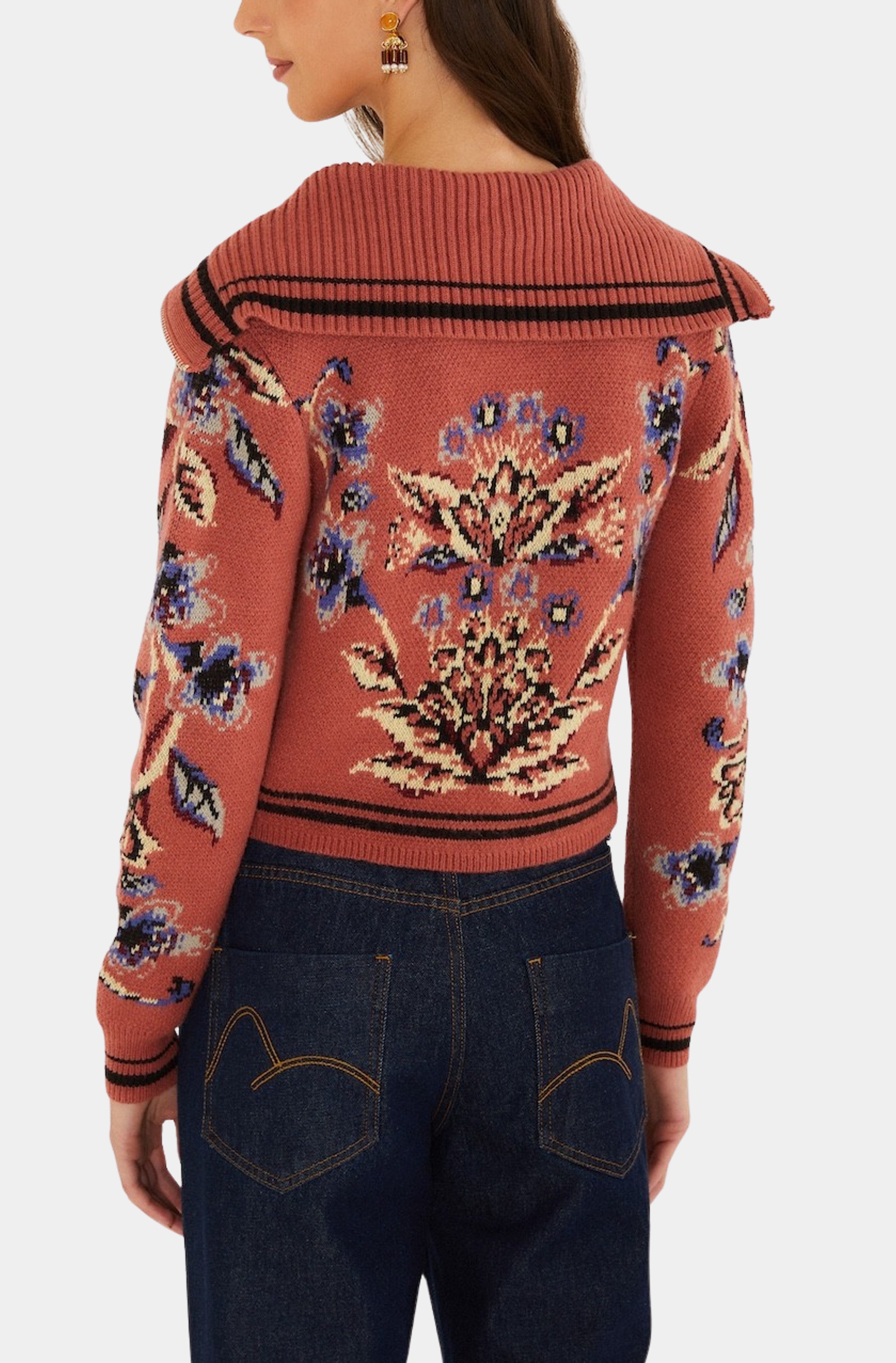 Floral Beauty Tapestry Blush Pink Knit Cardigan