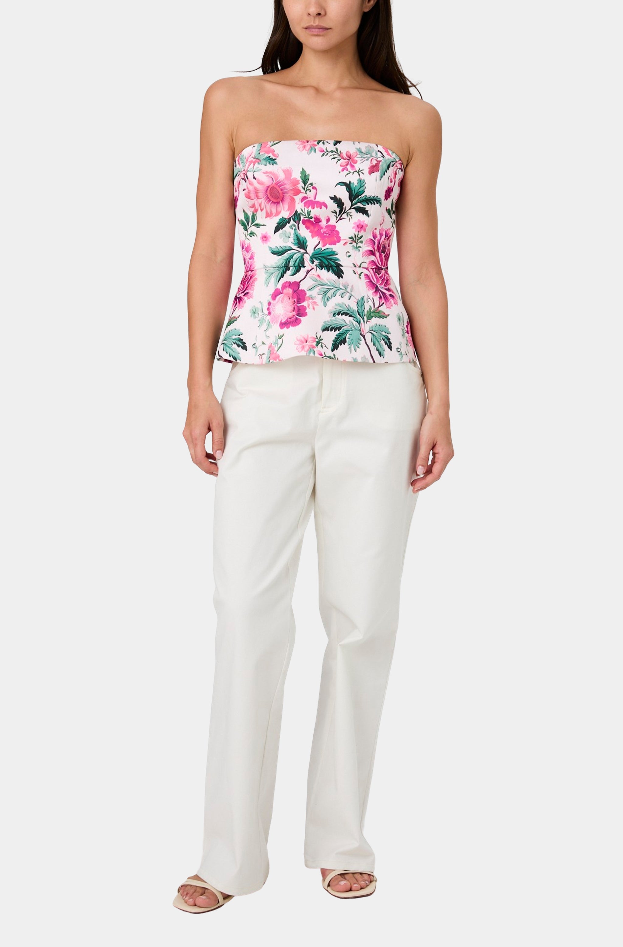 York Satin Christa Floral Strapless Top