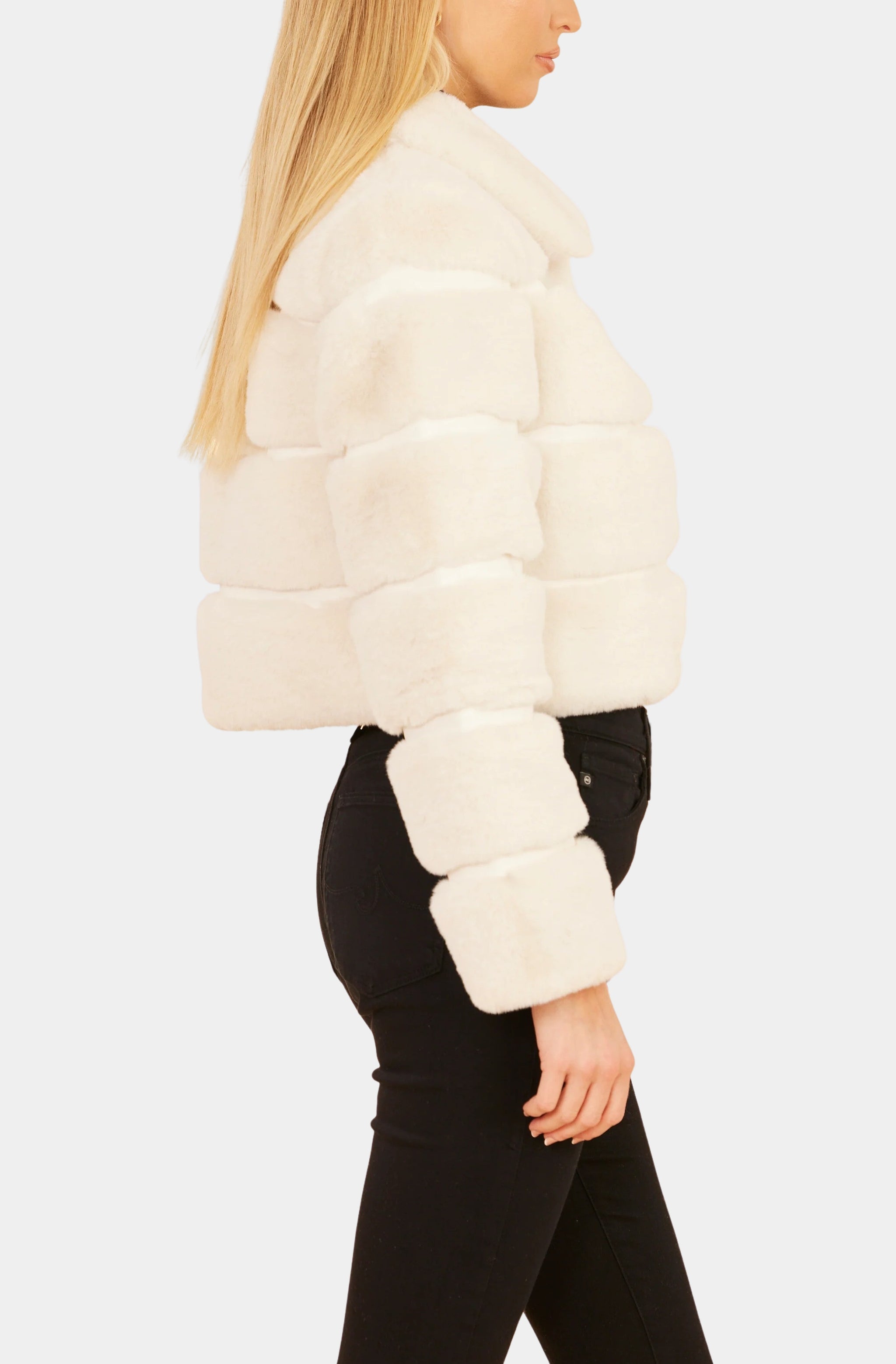Paneled Faux Fur Vegan Leather Cropped Jacket