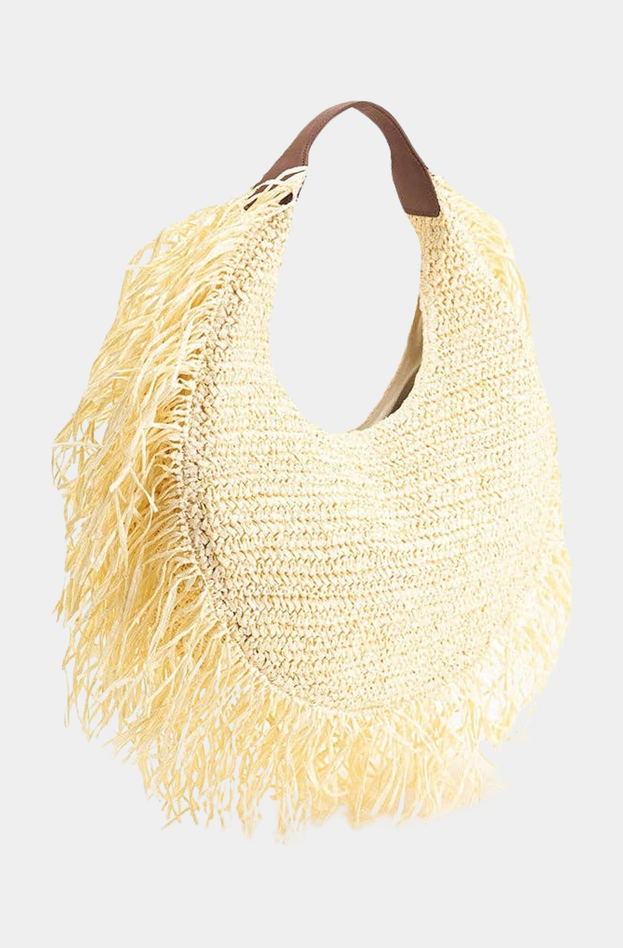 Raffia Fringe Crescent Bag