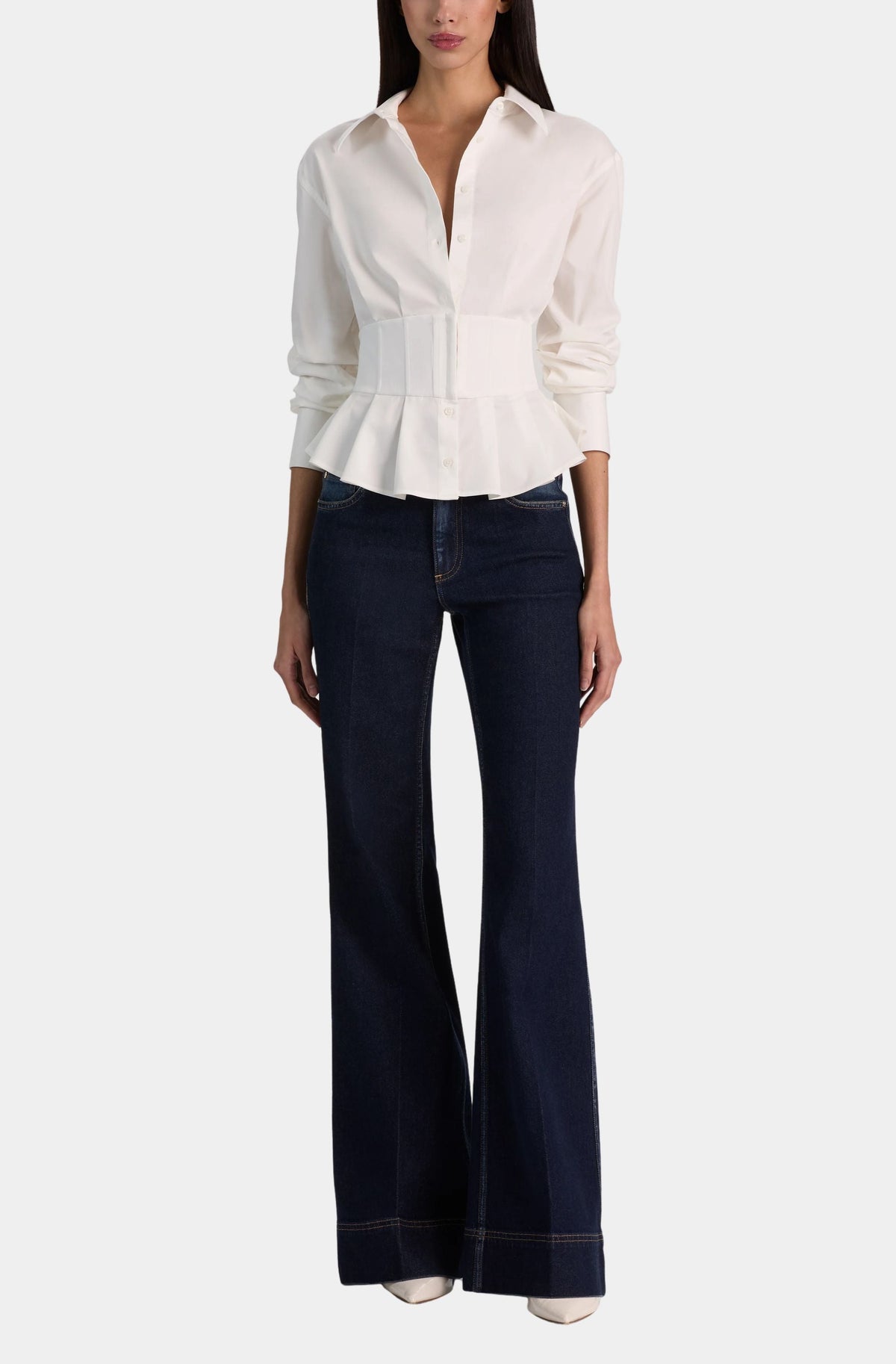 Edie Gathered Corset Button Down Top