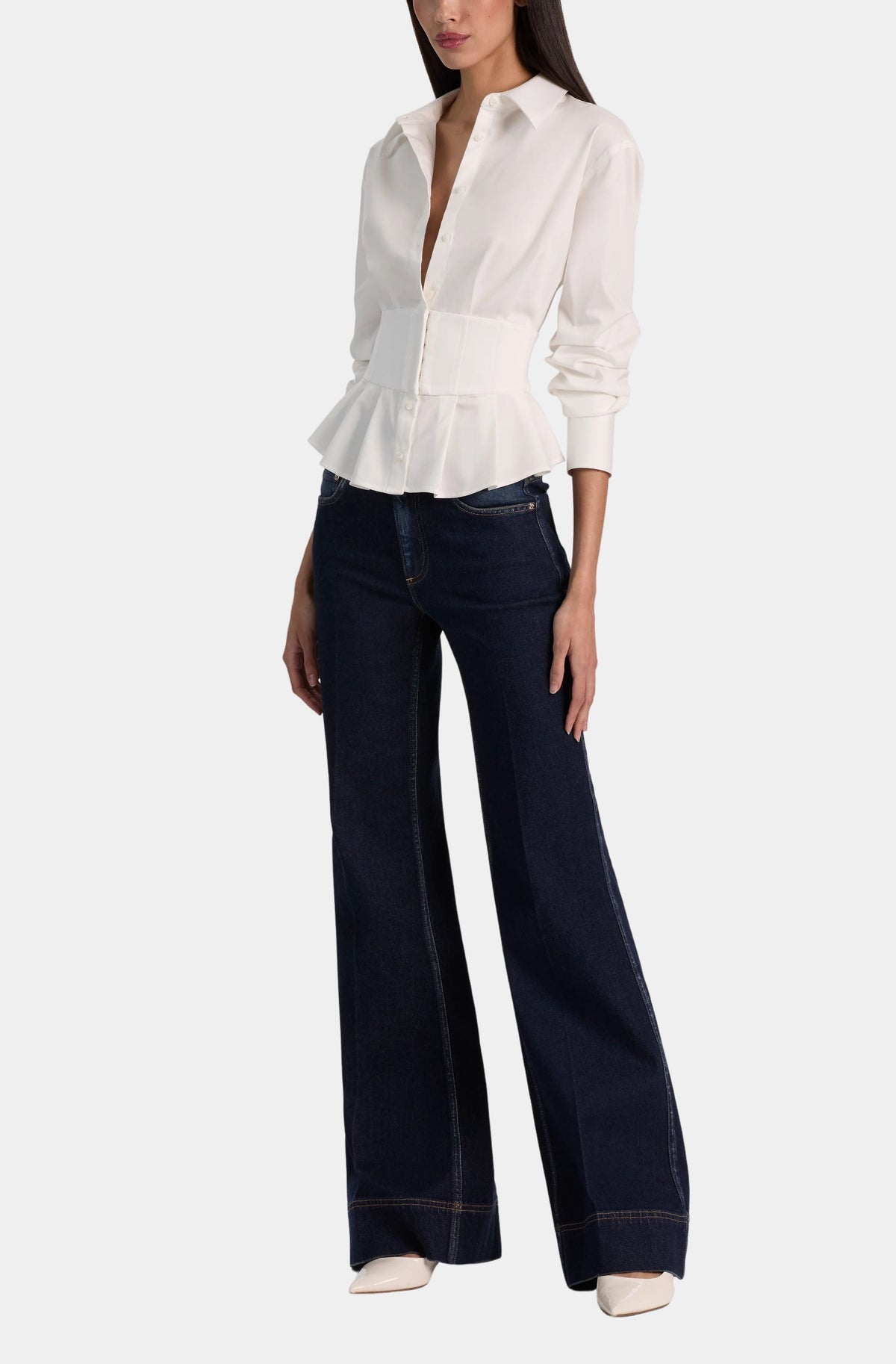 Edie Gathered Corset Button Down Top