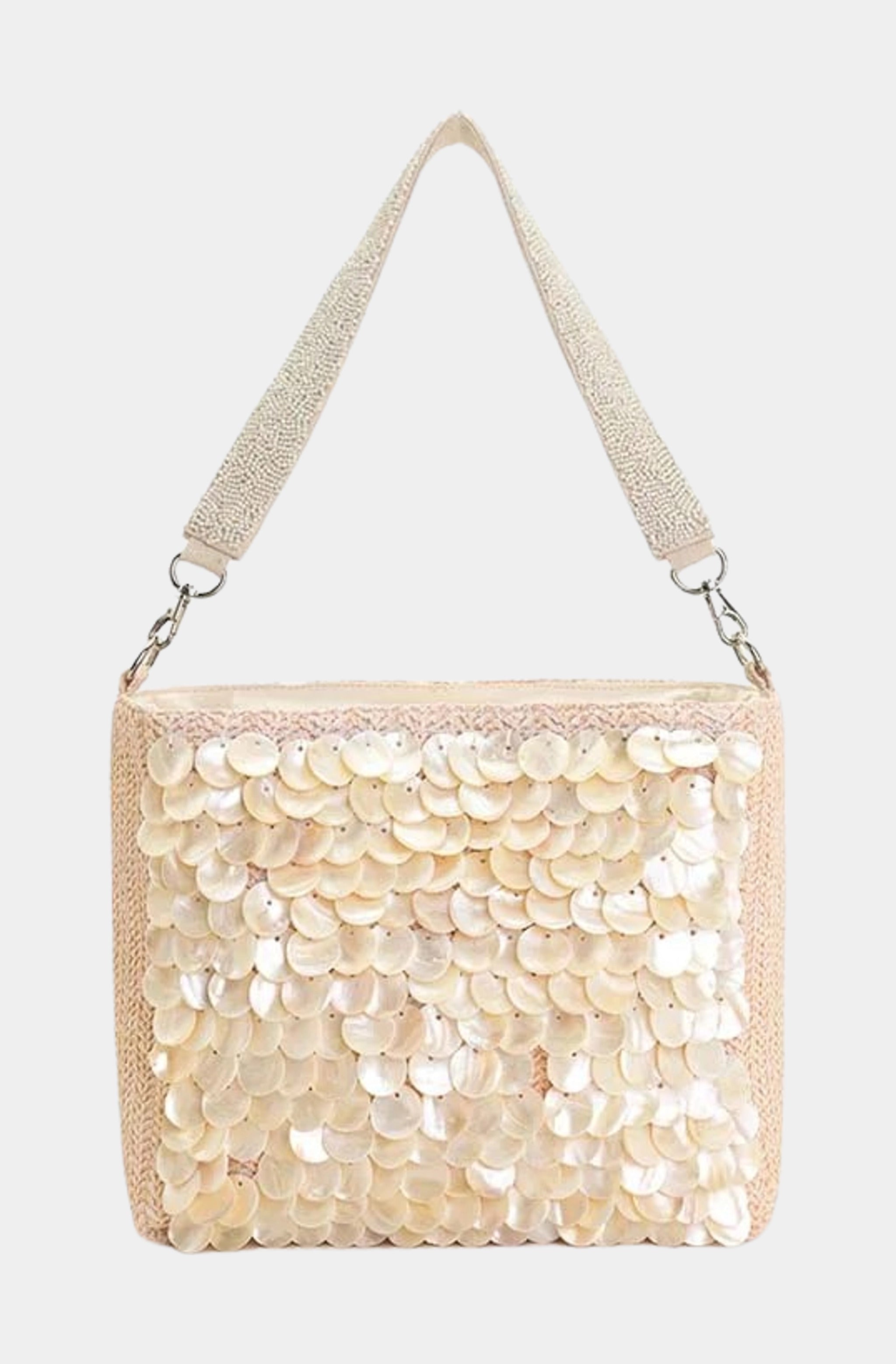 Embellished Shells and Raffia Bucket Bag