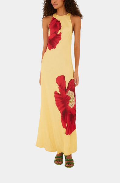 FARM Rio Women's Light Yellow Poppy Flowers Maxi Dress