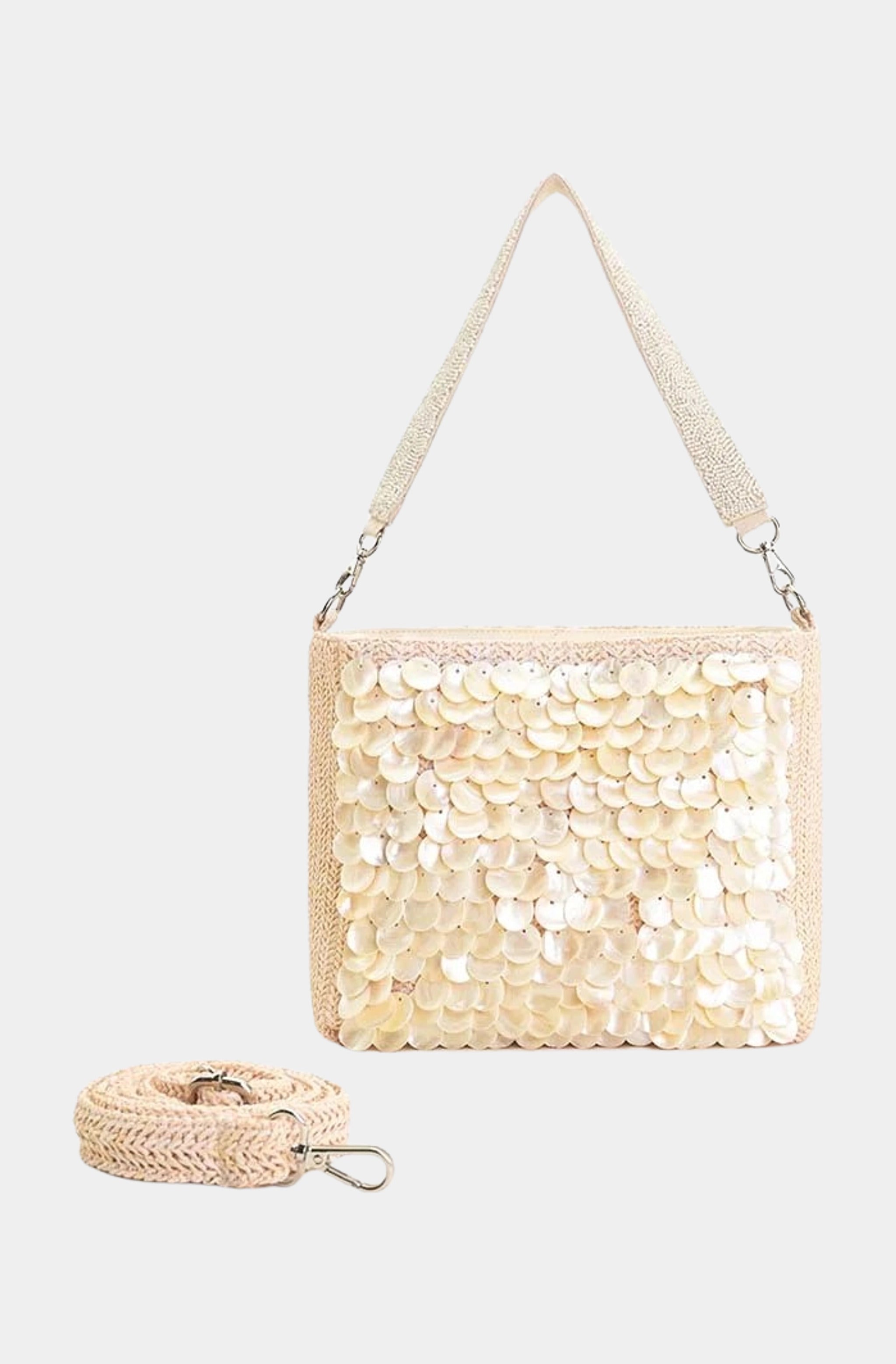 Embellished Shells and Raffia Bucket Bag