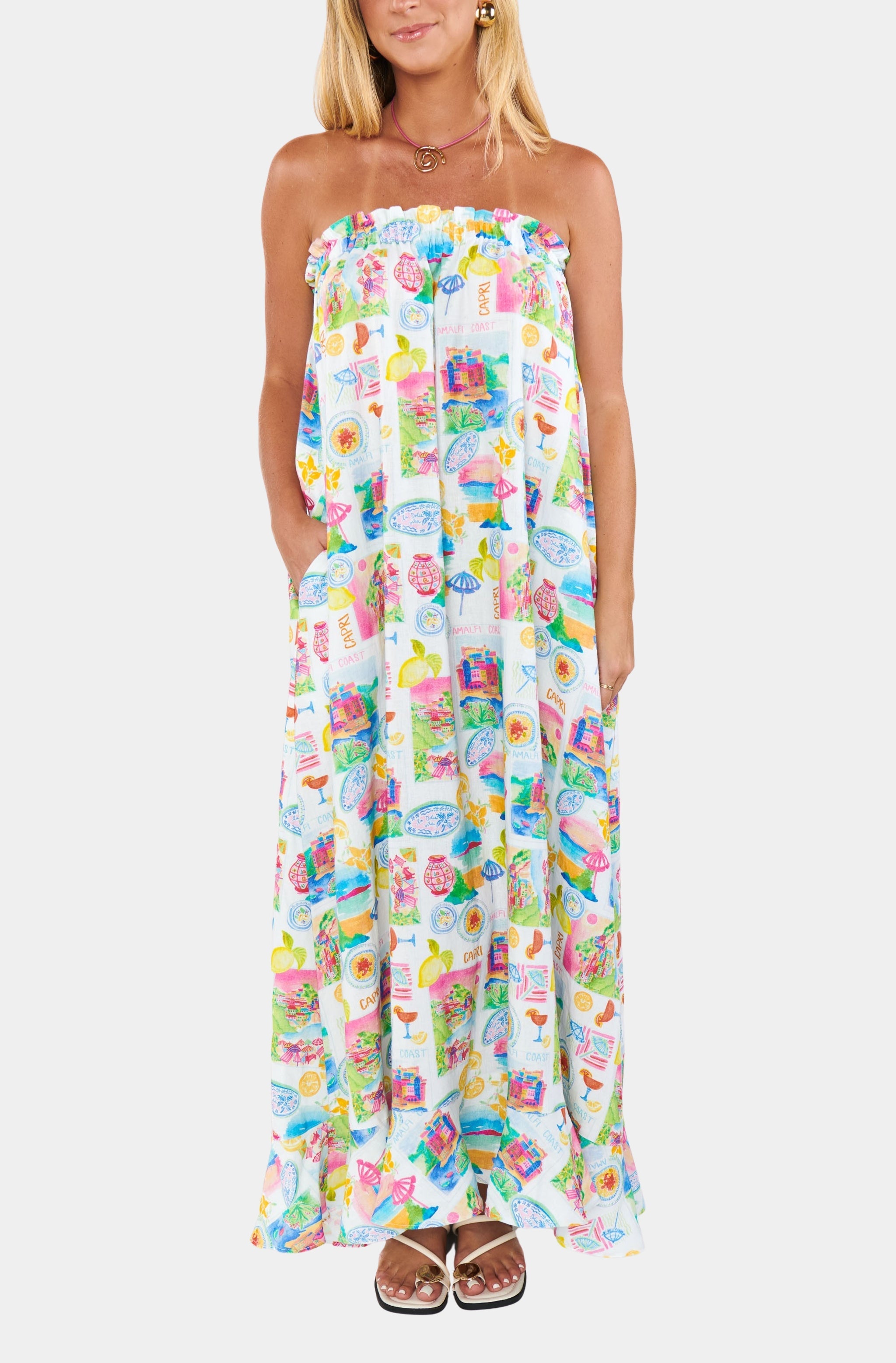 Around The World Maxi Dress, in Amalfi Coast Linen | Show Me Your Mumu Around The World Maxi Dress, in Amalfi Coast Linen | Show Me Your Mumu